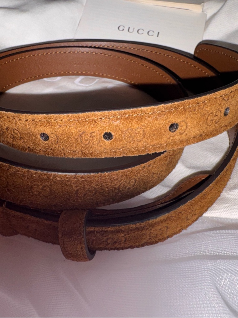 Gucci Tobacco Brown Suede GG Signature Belt with Silver Double G Buckle 85/34 - Picture 3 of 11